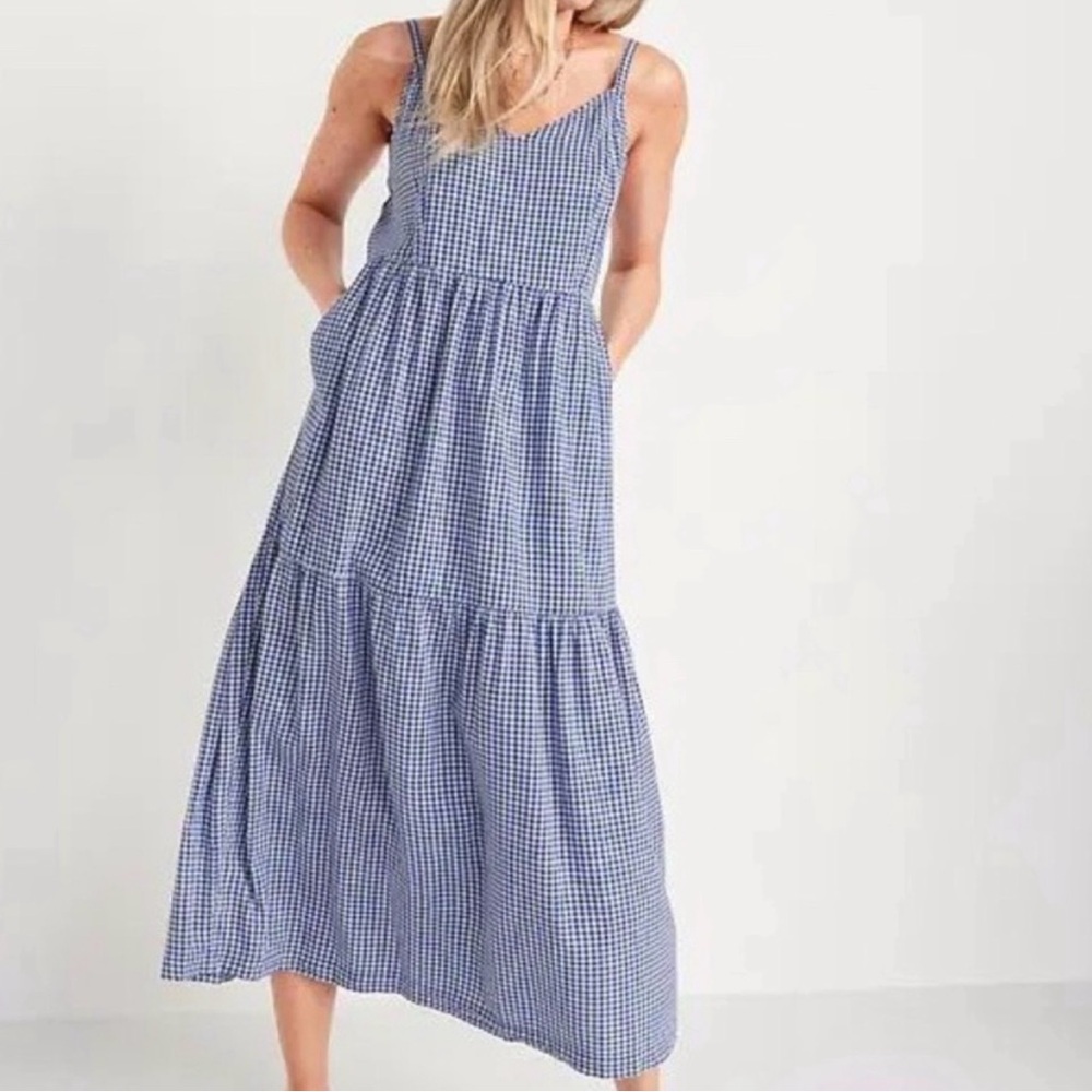 Blue Gingham Midi Dress